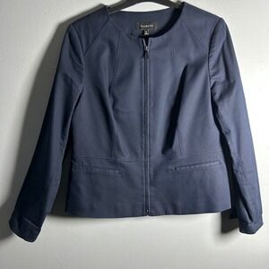 Talbots Womens Navy Blue 2 Piece Pant Suit Zip Front Jacket Trousers Size 10